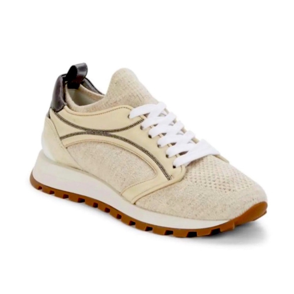 Brunello Cucinelli Cream and Brown Sneakers